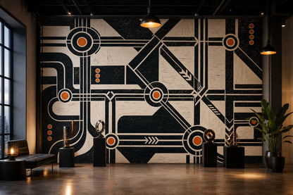 Soyut Geometrik Poster Duvar Kağıdı Siyah Krem Salon Dekoru