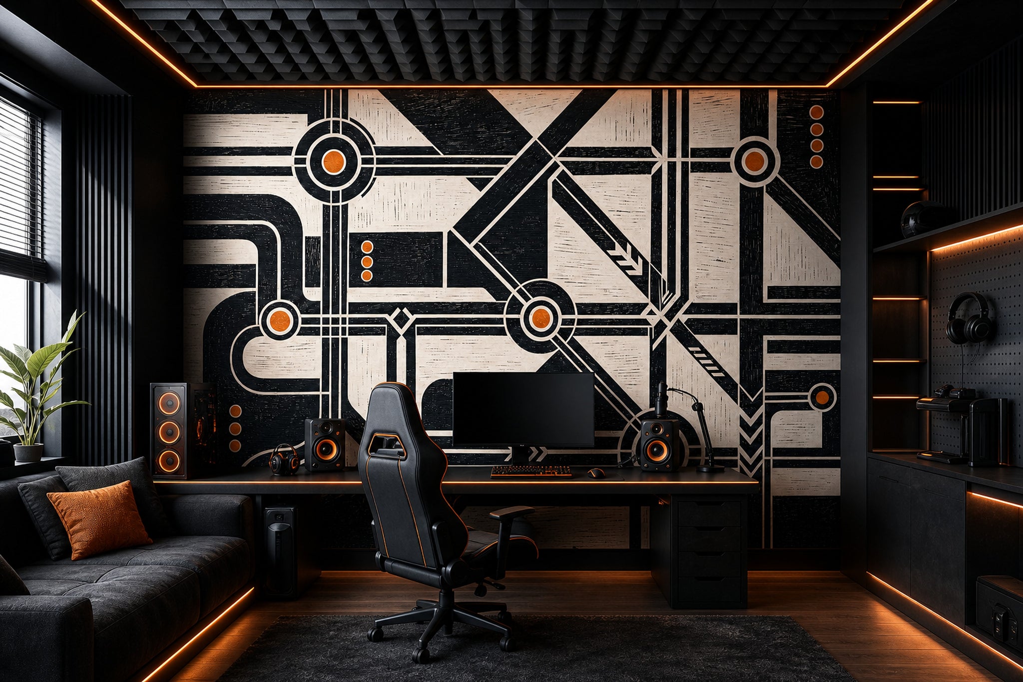 Soyut Geometrik Poster Duvar Kağıdı Siyah Krem Salon Dekoru