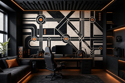 Soyut Geometrik Poster Duvar Kağıdı Siyah Krem Salon Dekoru