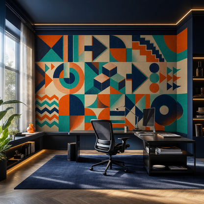 Geometrik Soyut Poster Duvar Kağıdı Turkuaz Turuncu Salon Dekoru
