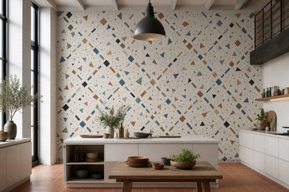 Terrazzo Desenli Poster Duvar Kağıdı Bej Mutfak Duvar Dekoru