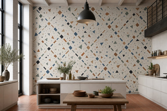 Terrazzo Desenli Poster Duvar Kağıdı Bej Mutfak Duvar Dekoru