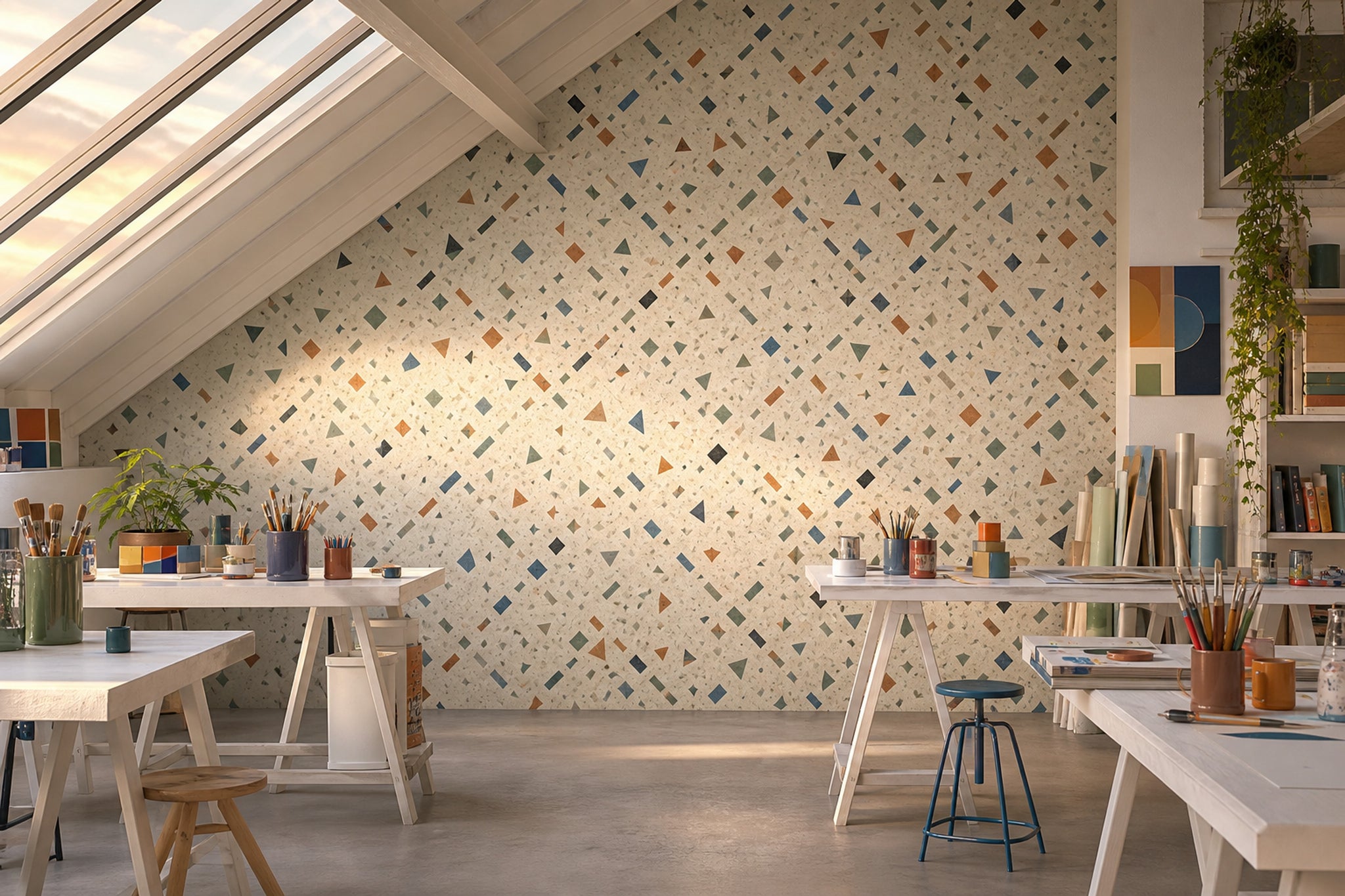 Terrazzo Desenli Poster Duvar Kağıdı Bej Mutfak Duvar Dekoru
