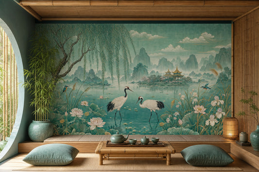 Turnalı Göl Manzarası Poster Duvar Kağıdı Yeşil Japon Stil