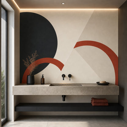 Geometrik Kemer Desenli Poster Duvar Kağıdı Bej Yatak Odası