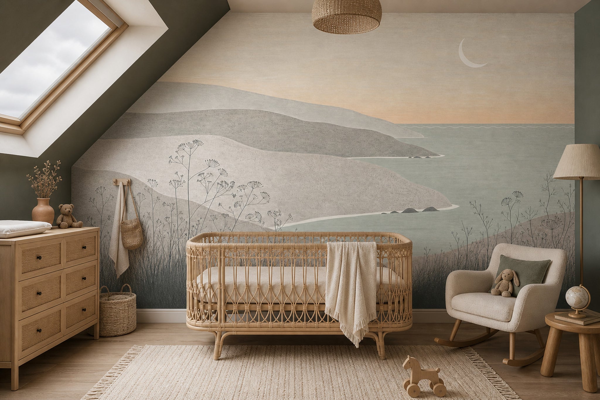 Minimalist Deniz Manzaralı Poster Duvar Kağıdı Bej Salon Dekoru