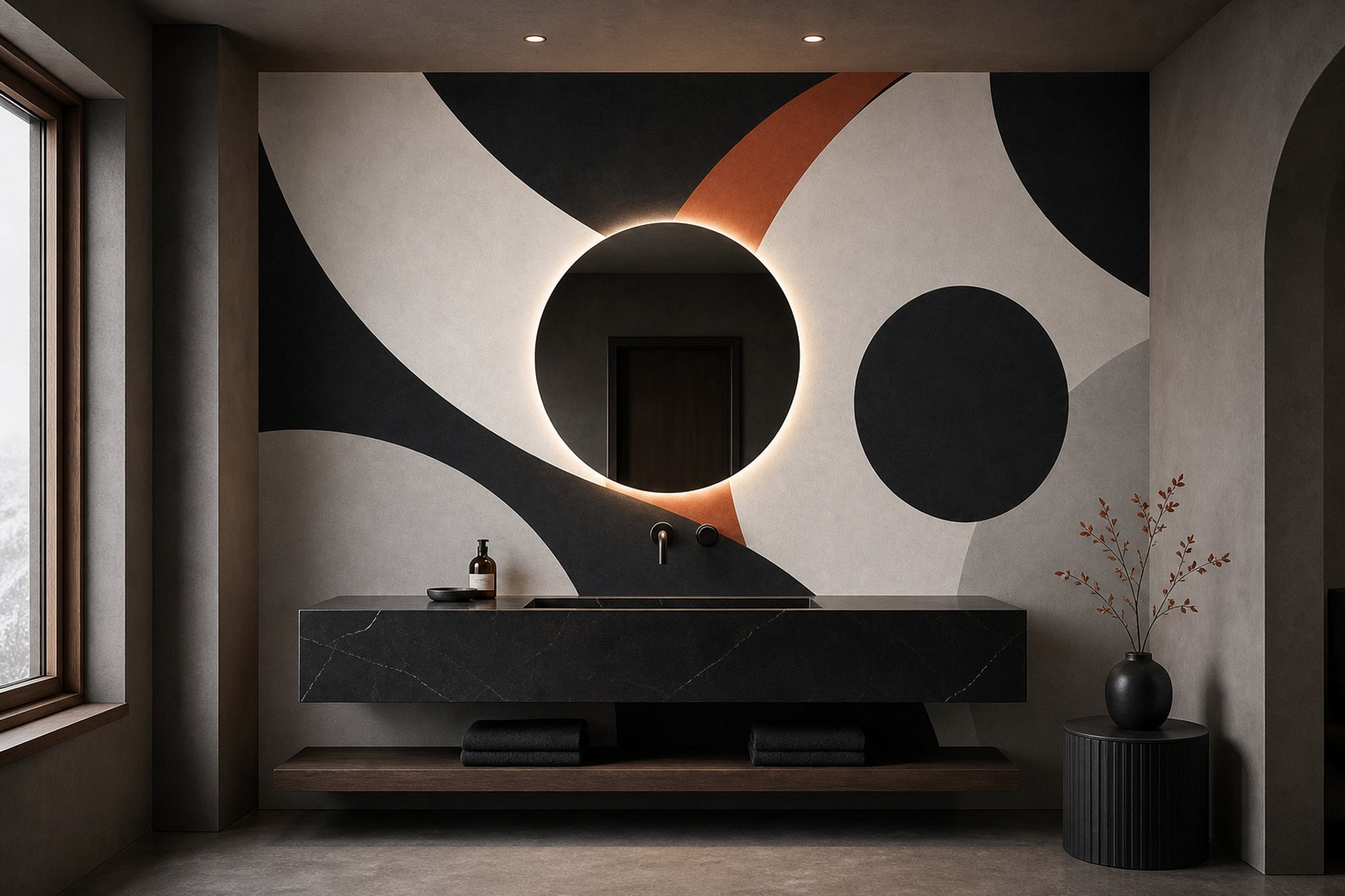 Soyut Geometrik Poster Duvar Kağıdı Siyah Kiremit Ton Salon