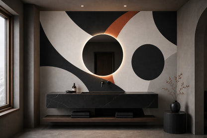 Soyut Geometrik Poster Duvar Kağıdı Siyah Kiremit Ton Salon