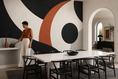 Soyut Geometrik Poster Duvar Kağıdı Siyah Kiremit Ton Salon