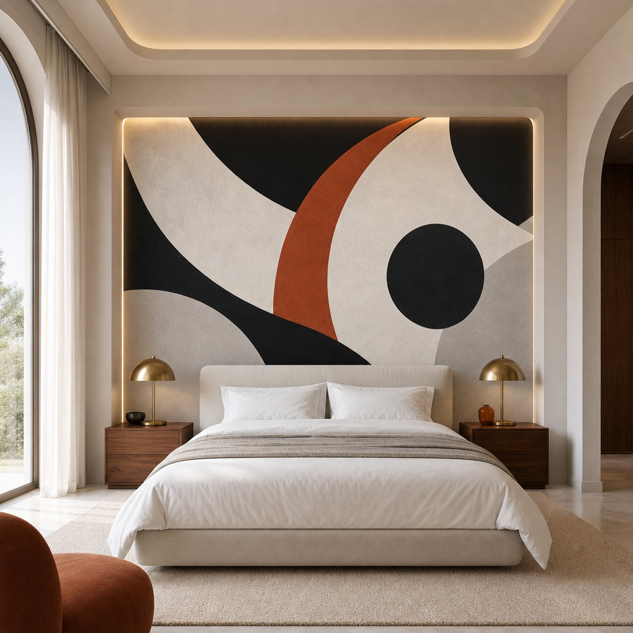 Soyut Geometrik Poster Duvar Kağıdı Siyah Kiremit Ton Salon