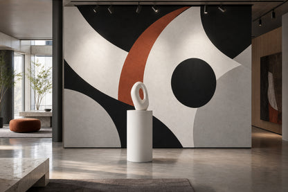 Soyut Geometrik Poster Duvar Kağıdı Siyah Kiremit Ton Salon