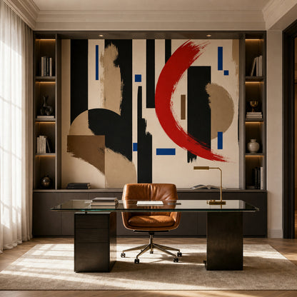 Soyut Geometrik Poster Duvar Kağıdı Bej Siyah Salon Dekoru