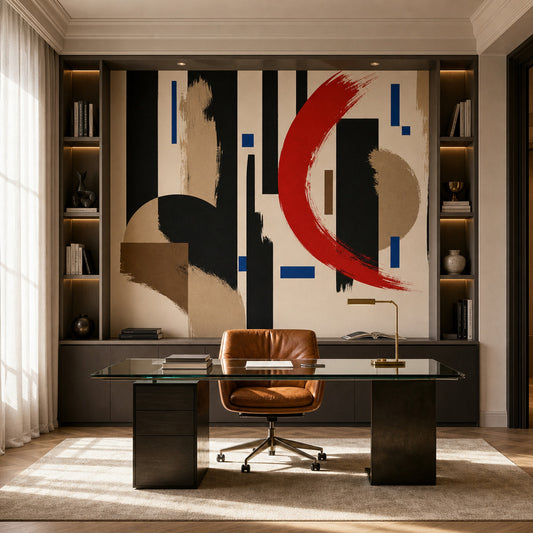Soyut Geometrik Poster Duvar Kağıdı Bej Siyah Salon Dekoru