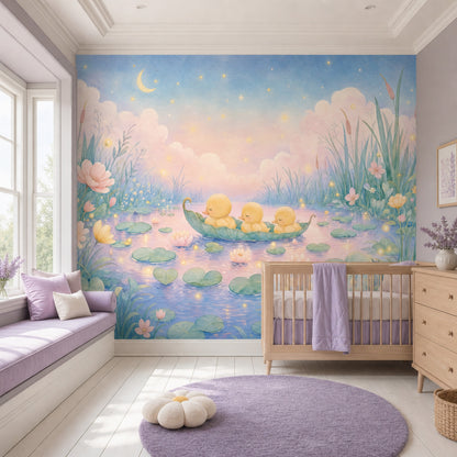 Uyuyan Ördekli Poster Duvar Kağıdı Pastel Gökyüzü Çocuk Odası