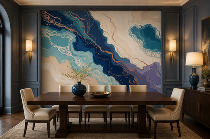 Mavi Mermer Desenli Poster Duvar Kağıdı Modern Salon Duvarı