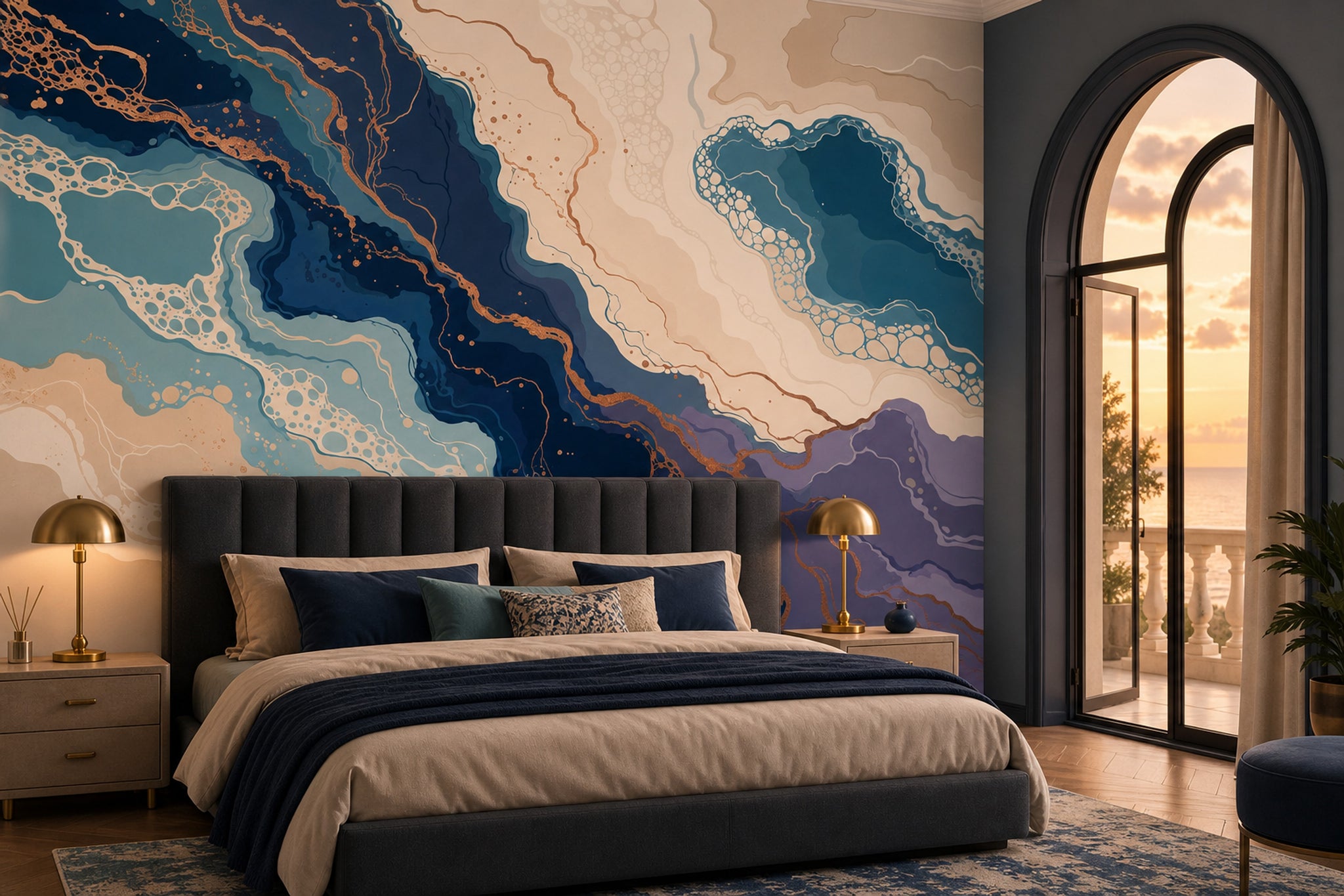 Mavi Mermer Desenli Poster Duvar Kağıdı Modern Salon Duvarı
