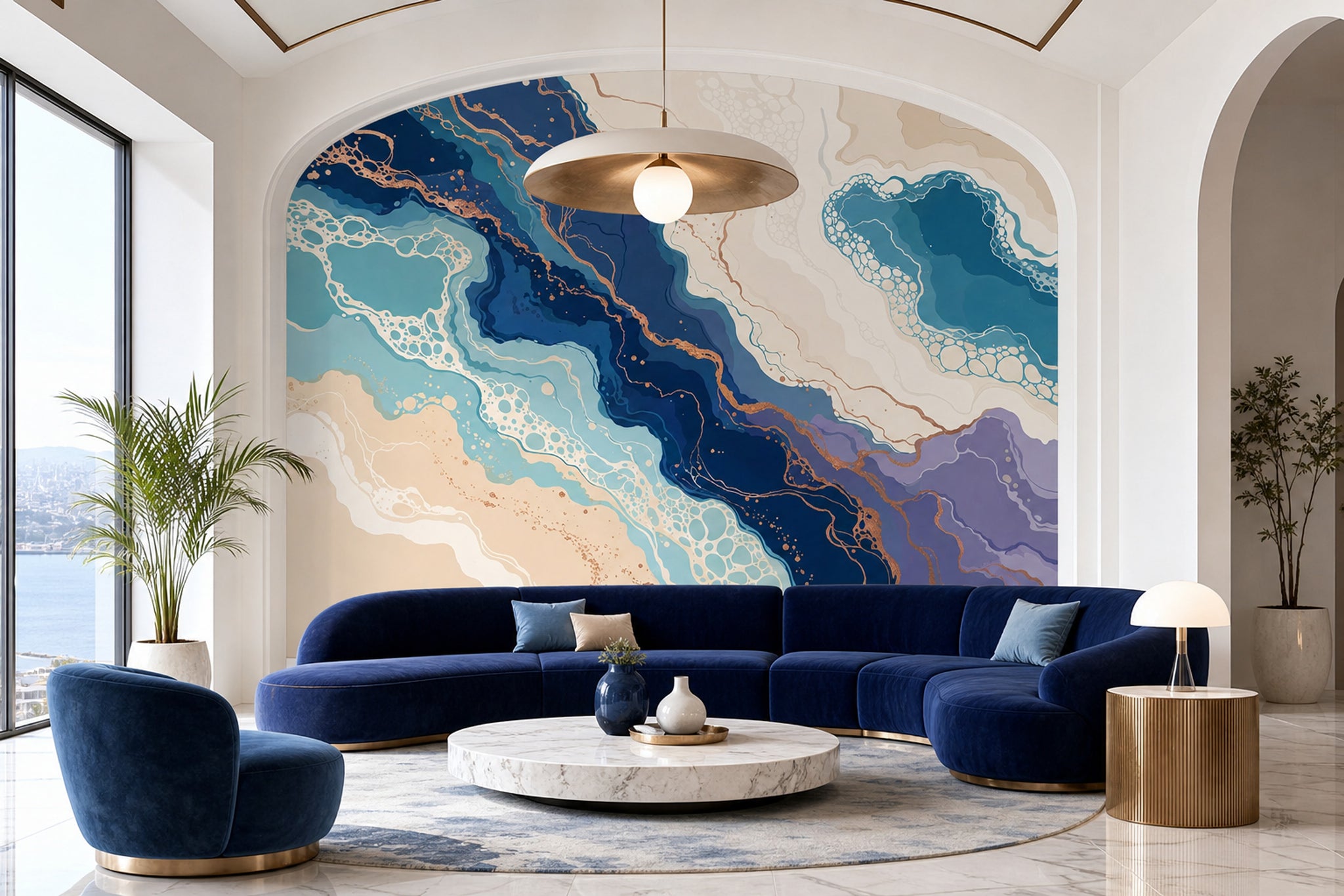 Mavi Mermer Desenli Poster Duvar Kağıdı Modern Salon Duvarı