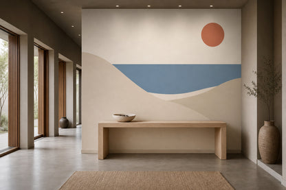 Minimalist Soyut Manzara Poster Duvar Kağıdı Bej Mavi Salon
