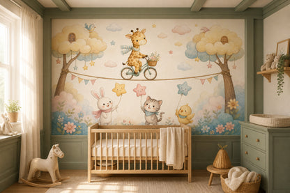 Zürafalı Balonlu Poster Duvar Kağıdı Pastel Bebek Odası