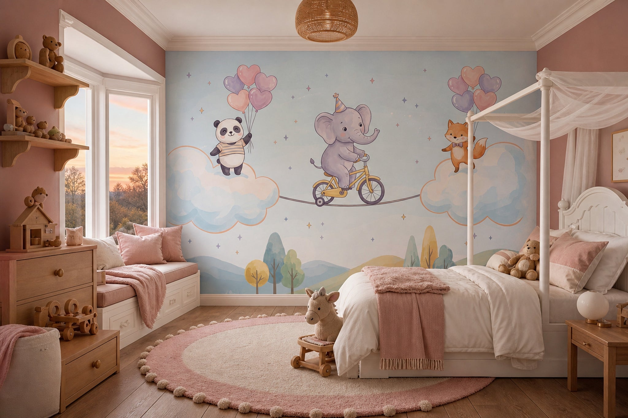 Balonlu Hayvanlar Poster Duvar Kağıdı Pastel Çocuk Odası