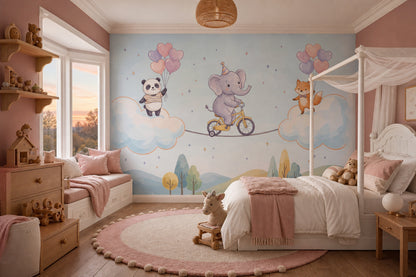 Balonlu Hayvanlar Poster Duvar Kağıdı Pastel Çocuk Odası