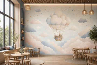 Balon Bulutlu Poster Duvar Kağıdı Pastel Çocuk Odası Desenli