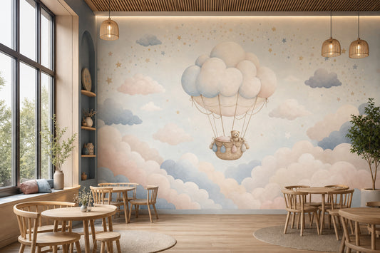 Balon Bulutlu Poster Duvar Kağıdı Pastel Çocuk Odası Desenli