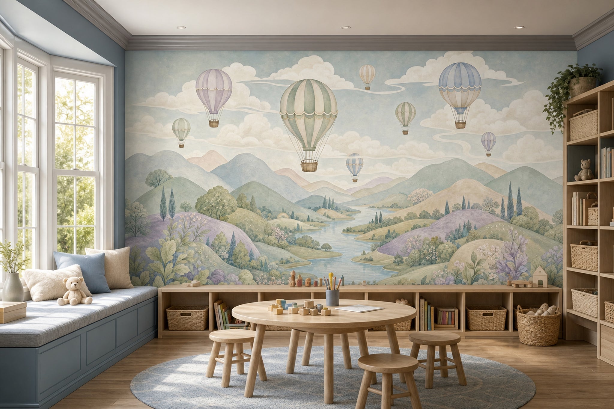 Balonlu Manzara Poster Duvar Kağıdı Pastel Çocuk Odası