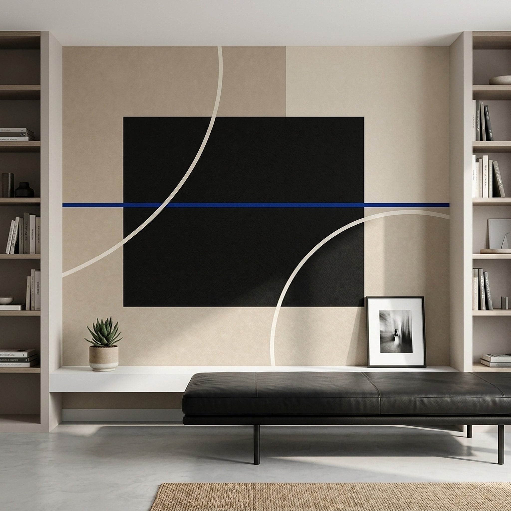 Soyut Geometrik Poster Duvar Kağıdı Siyah Bej Salon Dekoru