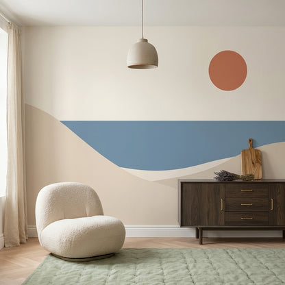 Minimalist Soyut Manzara Poster Duvar Kağıdı Bej Mavi Salon