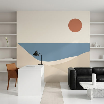 Minimalist Soyut Manzara Poster Duvar Kağıdı Bej Mavi Salon