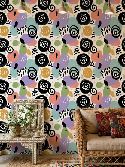 Soyut Kuş Desenli Duvar Kağıdı Renkli Modern Salon