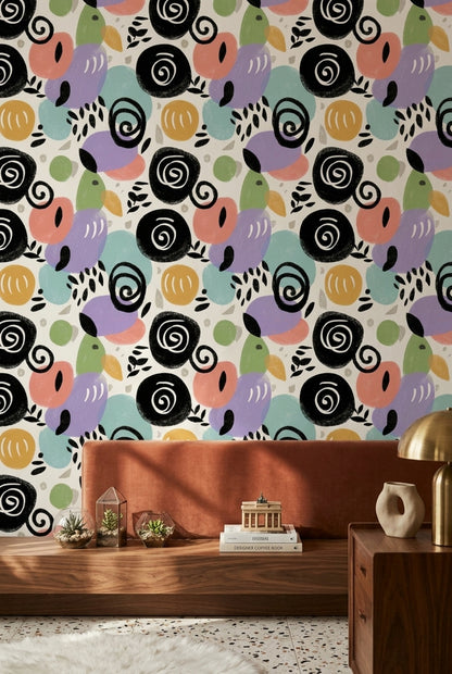 Soyut Kuş Desenli Duvar Kağıdı Renkli Modern Salon