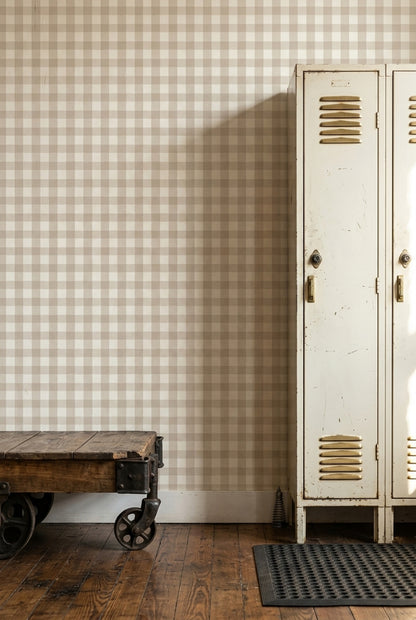 Bej Kareli Duvar Kağıdı Minimal Salon Yatak Odası