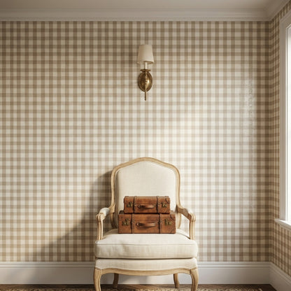 Bej Kareli Duvar Kağıdı Minimal Salon Yatak Odası