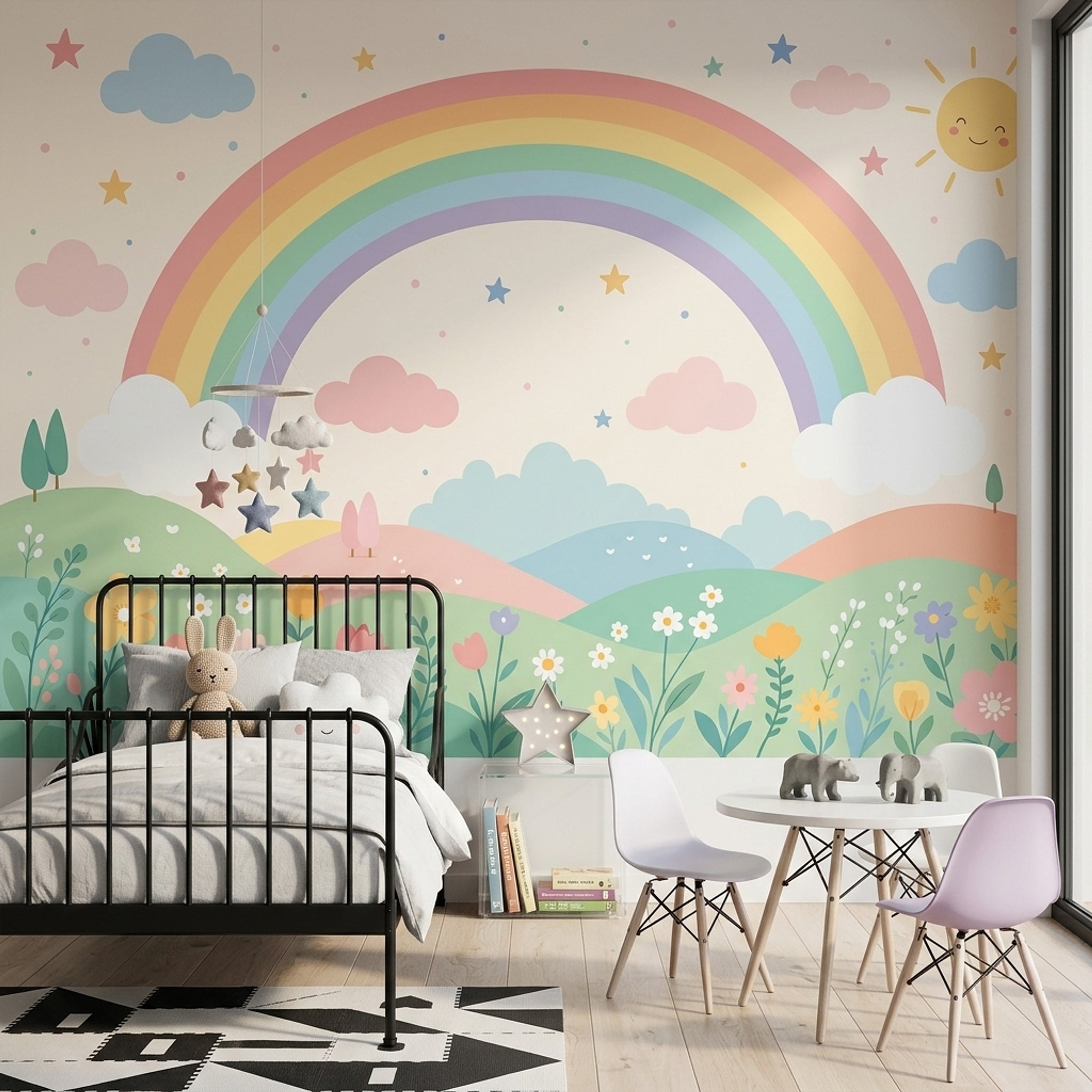 Gökkuşaklı Poster Duvar Kağıdı Pastel Bulutlu Çocuk Odası