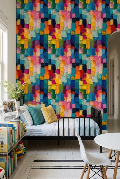 Renkli Mozaik Desenli Duvar Kağıdı Modern Geometrik Duvar