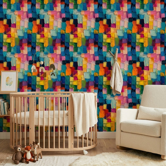 Renkli Mozaik Desenli Duvar Kağıdı Modern Geometrik Duvar