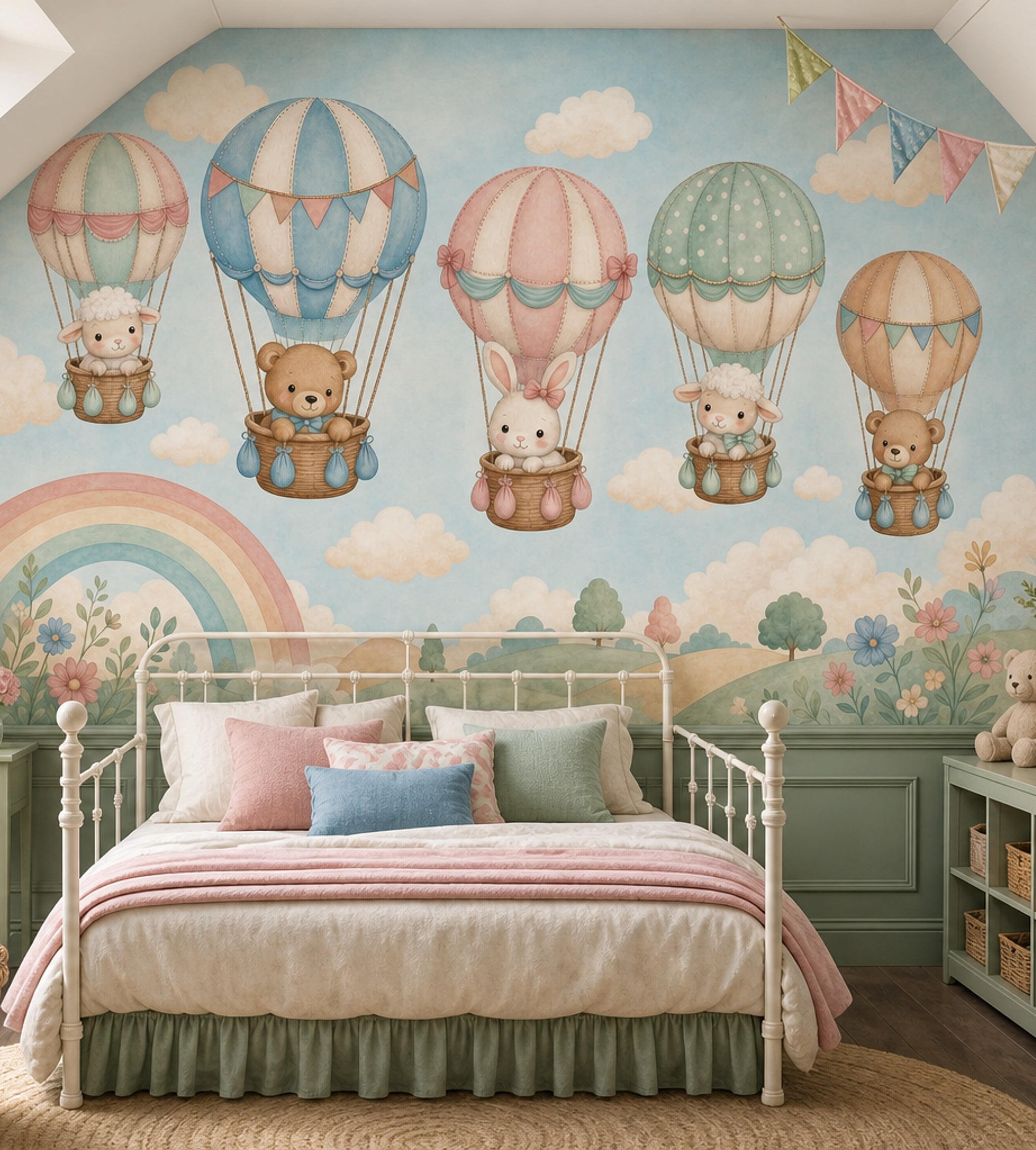 Balonlu Sevimli Hayvanlar Poster Duvar Kağıdı Pastel Çocuk Odası