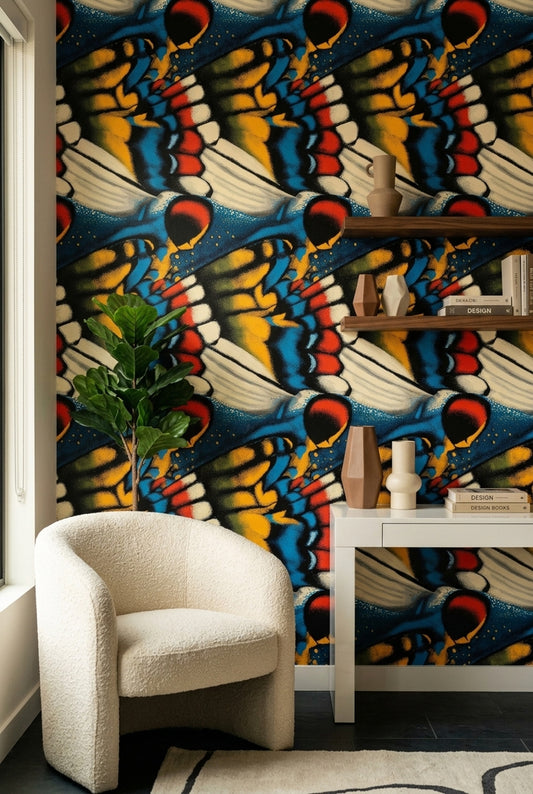Renkli Kelebek Kanadı Desenli Duvar Kağıdı Modern Salon