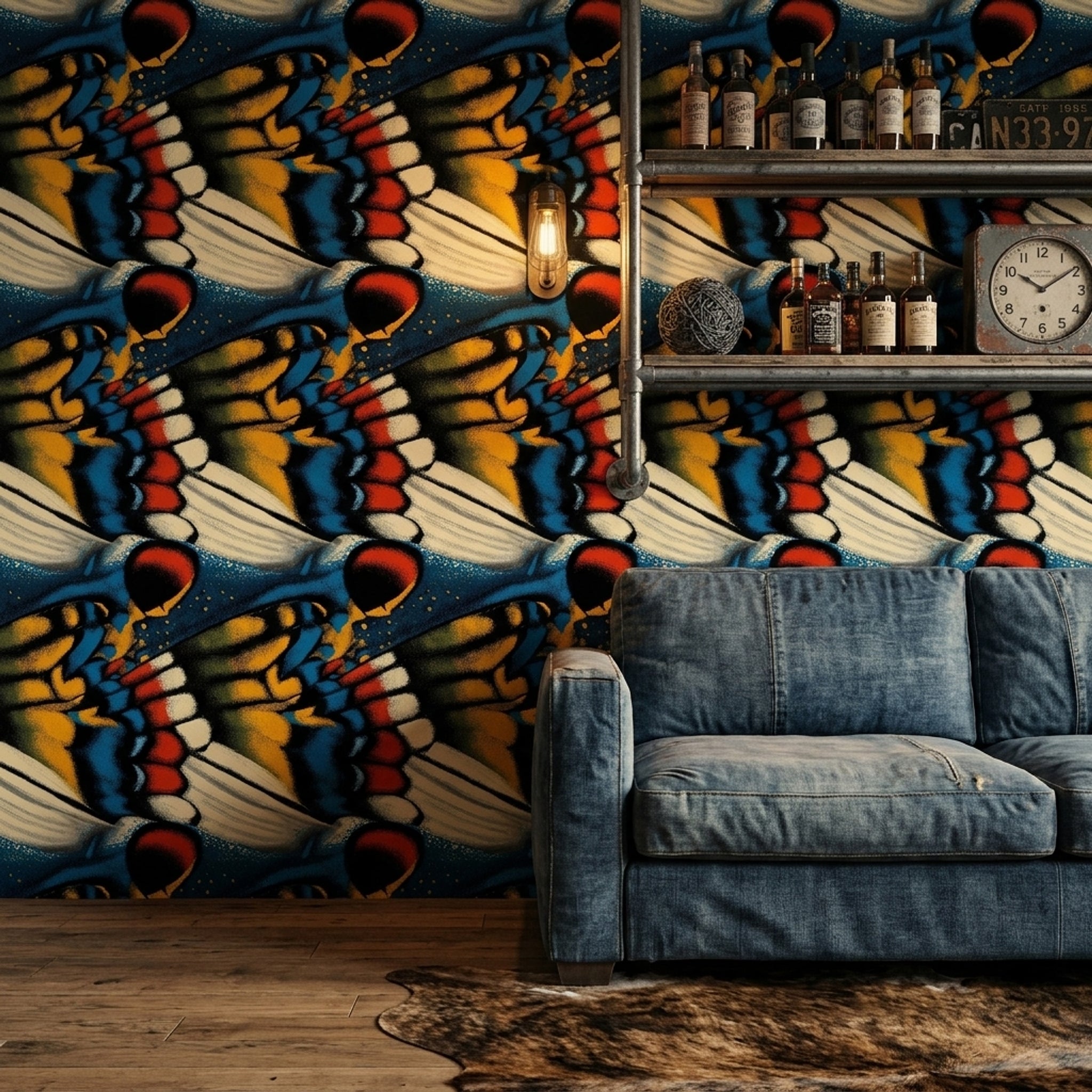 Renkli Kelebek Kanadı Desenli Duvar Kağıdı Modern Salon