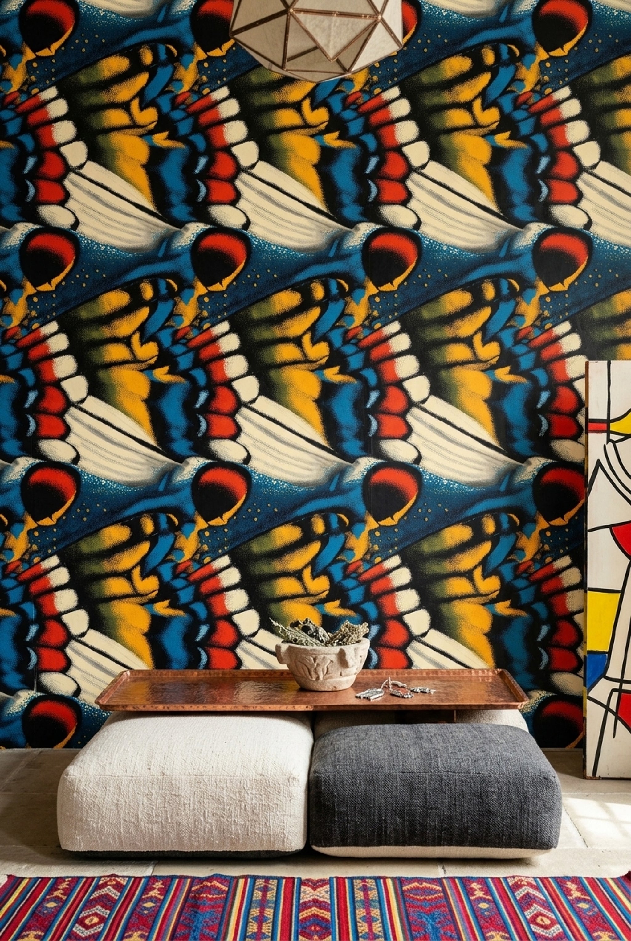 Renkli Kelebek Kanadı Desenli Duvar Kağıdı Modern Salon