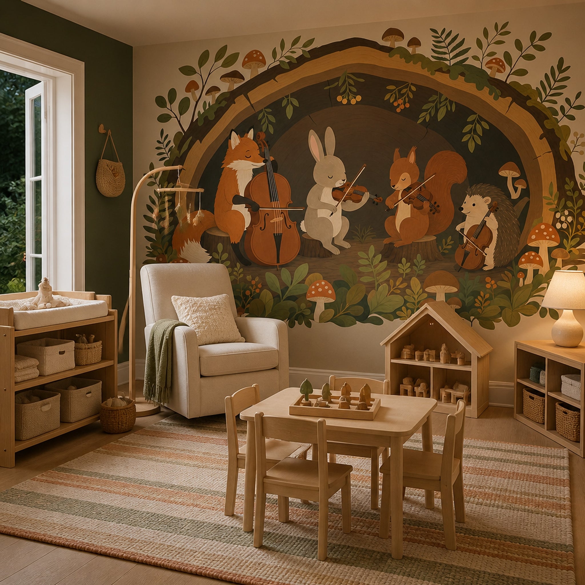 Orman Müzisyen Hayvanlar Poster Duvar Kağıdı Yeşil Çocuk Odası