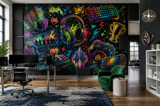 Oyun Temalı Poster Duvar Kağıdı Renkli Grafiti Genç Odası
