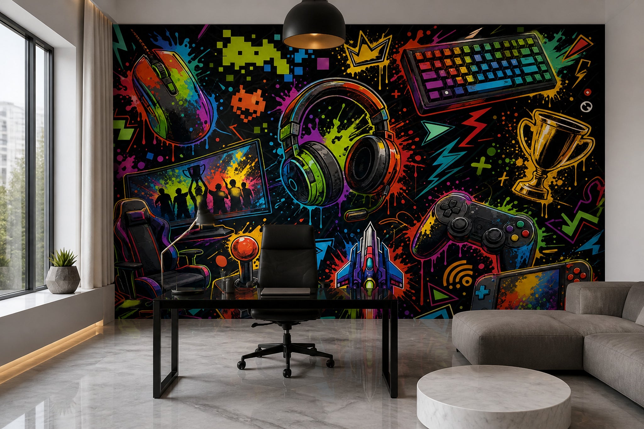 Oyun Temalı Poster Duvar Kağıdı Renkli Grafiti Genç Odası