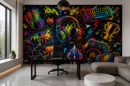 Oyun Temalı Poster Duvar Kağıdı Renkli Grafiti Genç Odası