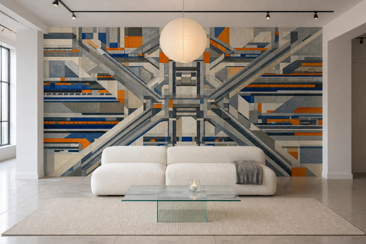 Geometrik Soyut Poster Duvar Kağıdı Gri Mavi Salon Duvarı