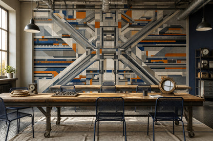 Geometrik Soyut Poster Duvar Kağıdı Gri Mavi Salon Duvarı