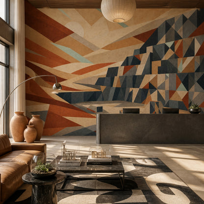 Geometrik Soyut Poster Duvar Kağıdı Turuncu Lacivert Ofis