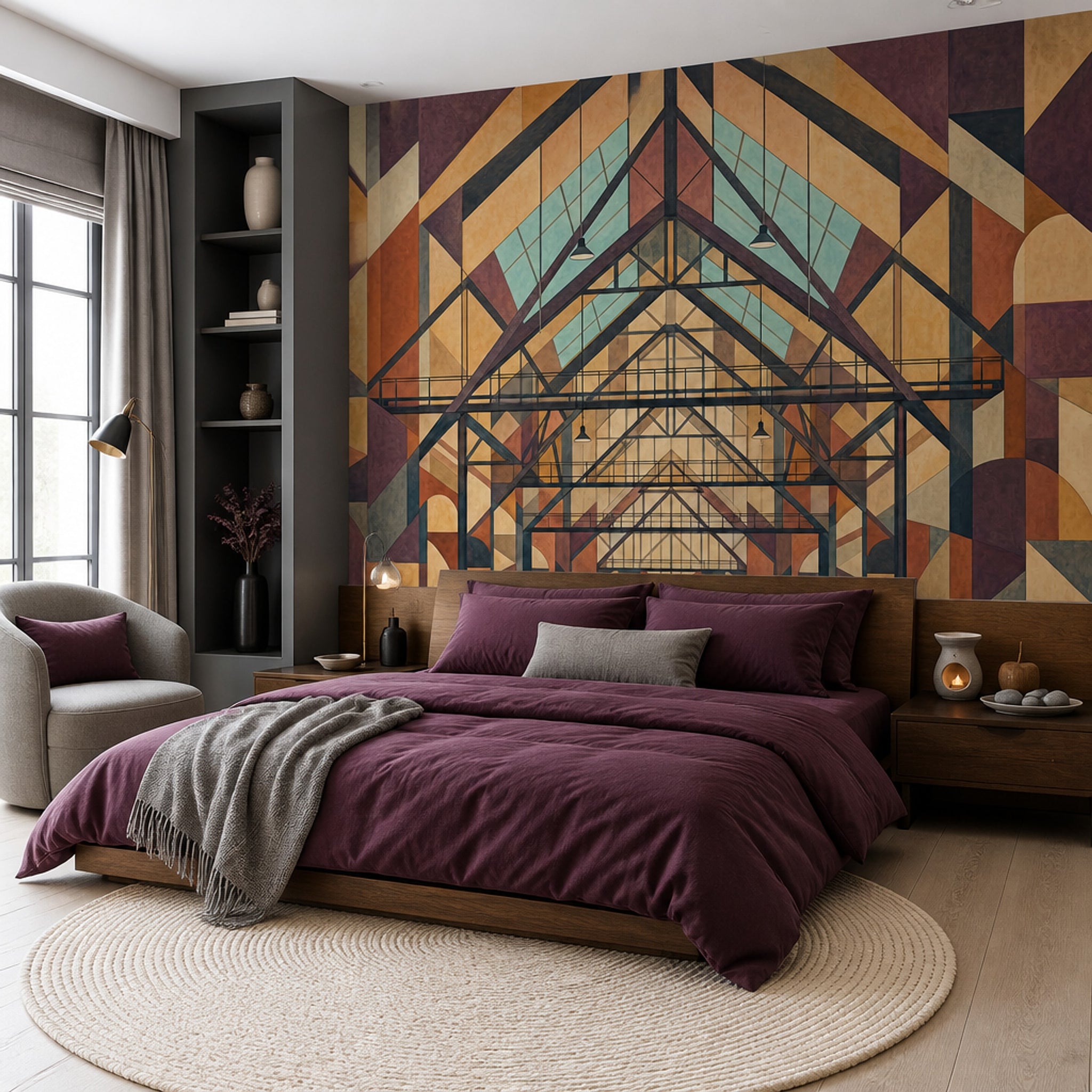 Geometrik Mimari Poster Duvar Kağıdı Toprak Tonlu Salon Duvarı
